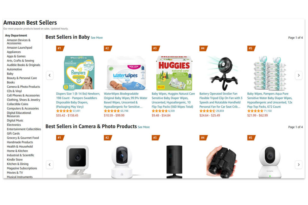 Página de los más vendidos de Amazon