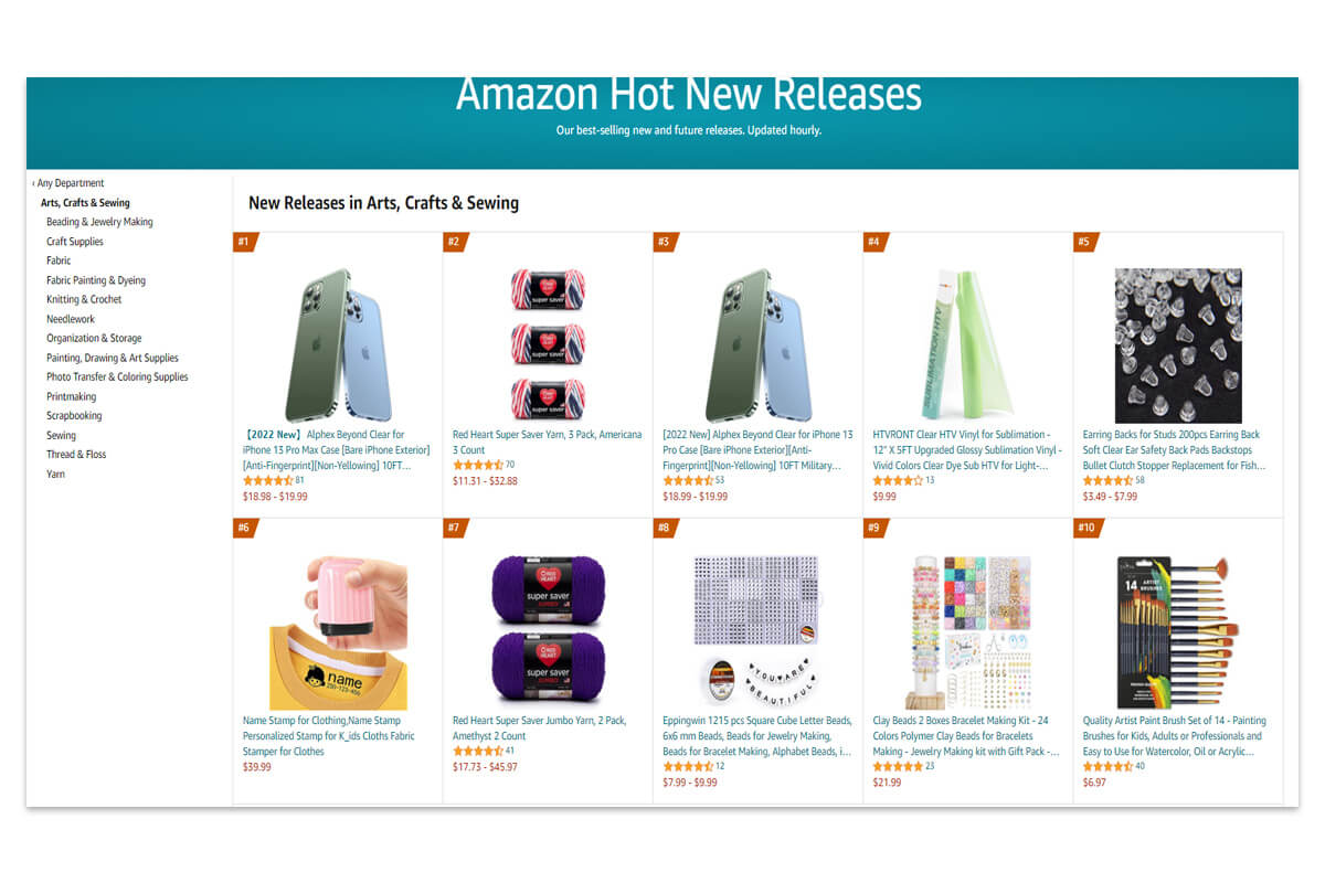 Página de nuevos lanzamientos de Amazon Hot