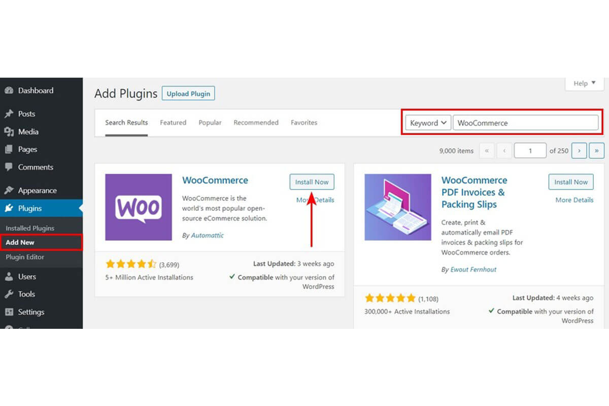 search WooCommerce