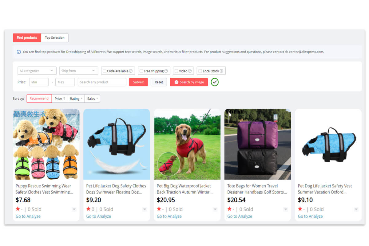 Busque el chaleco salvavidas para perros por imagen en Aliexpress Dropshipping Center