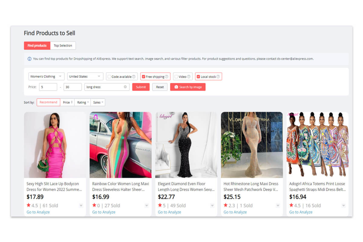 Search with keywords on Aliexpress Dropshipping Center