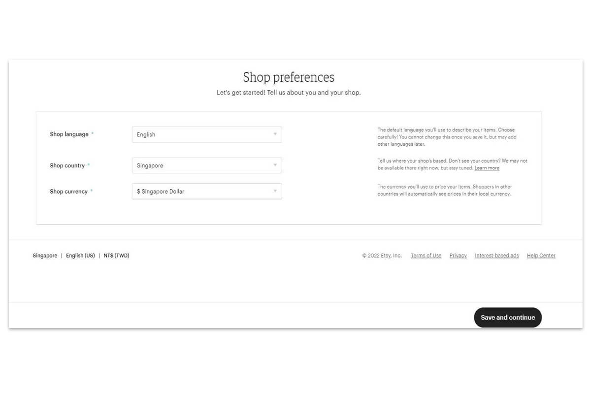 Set your shop language, country, and currency