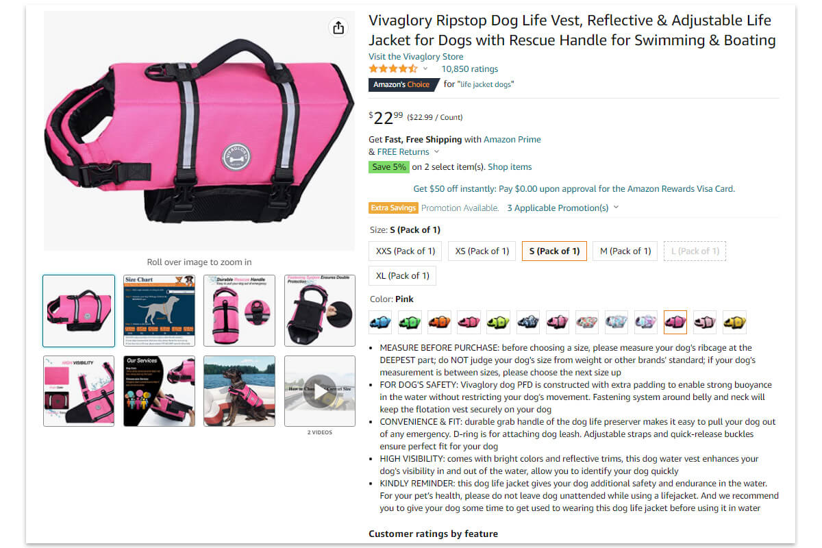 un chaleco salvavidas para perros en Amazon