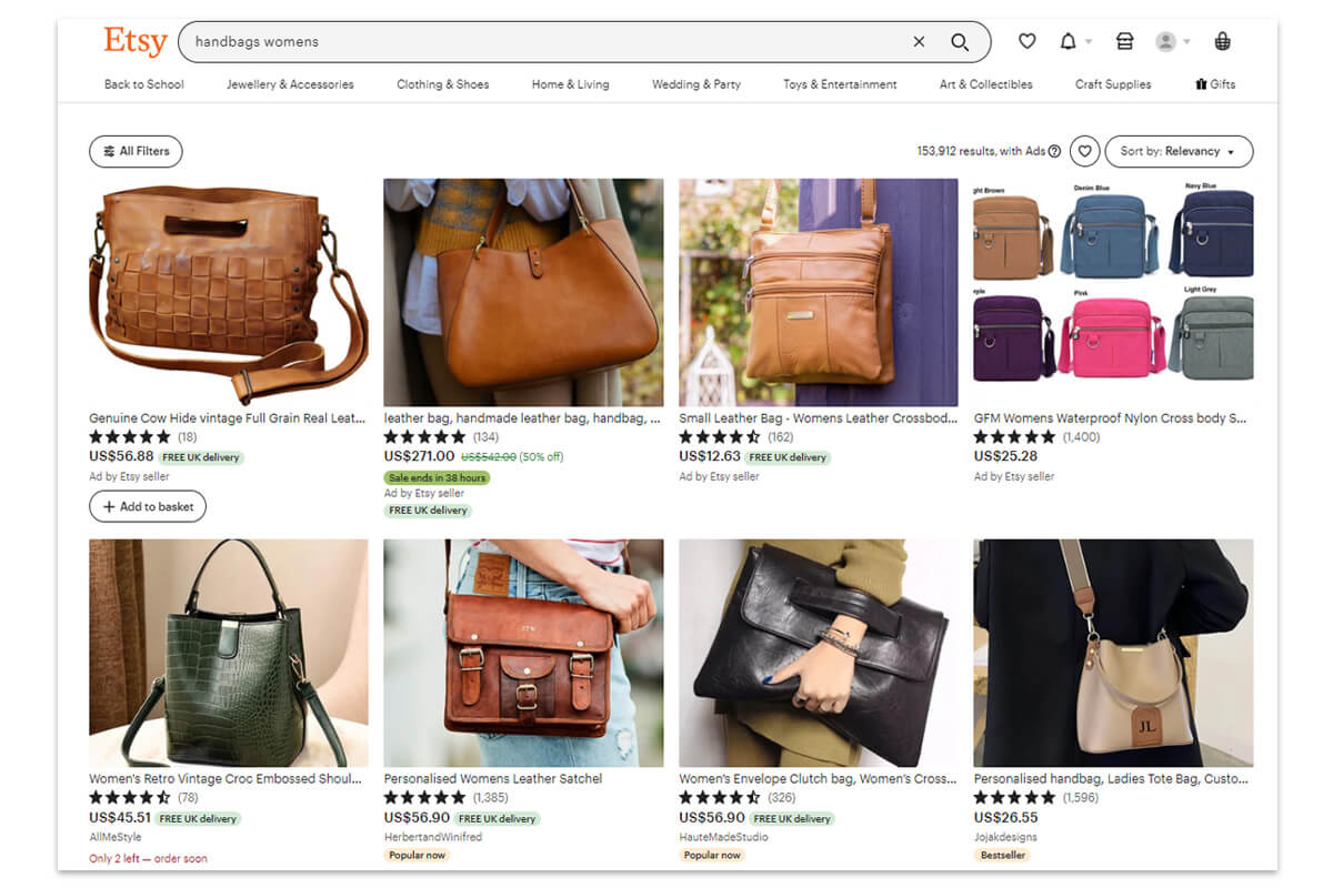 Handbags on Etsy