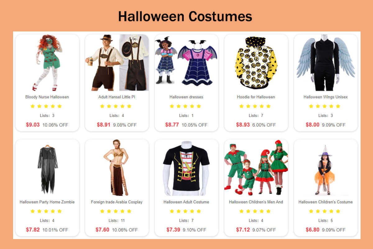 Costumes d'Halloween recommandés par Sup Dropshipping