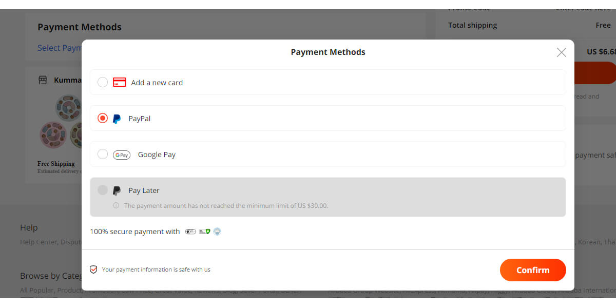 Pilih PayPal sebagai metode pembayaran Anda