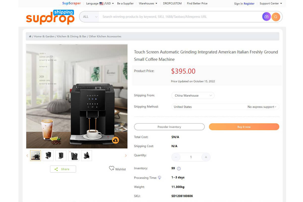 Cafetière de Sup Dropshipping