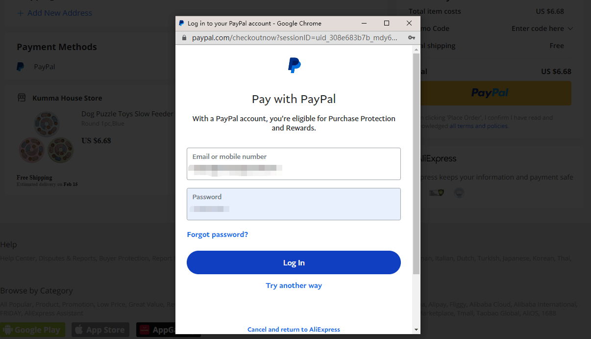 Log in to your Paypal account 