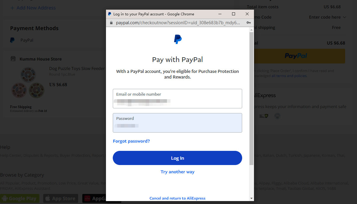 Melden Sie sich bei Ihrem Paypal-Konto an 