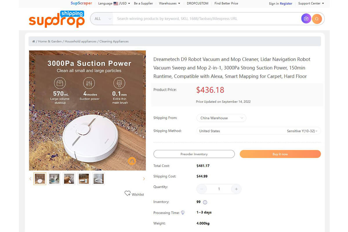 Robot Vacuum from Sup Dropshipping