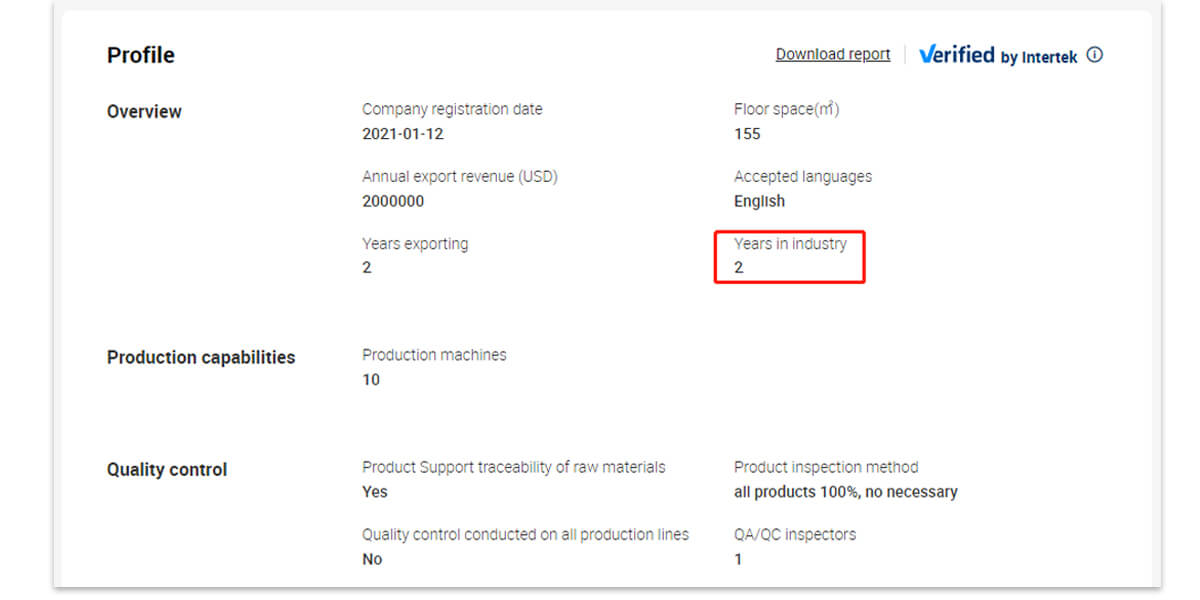 Verifique la experiencia en la industria de un proveedor en el perfil de la empresa 