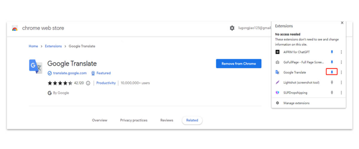 Activate this Google Translate extension