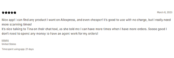 A customer review for Sup Dropshipping