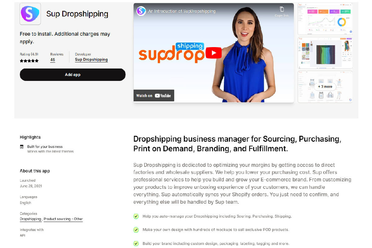 Consulta las opiniones de los clientes sobre Sup Dropshipping en la tienda de aplicaciones de Shopify
