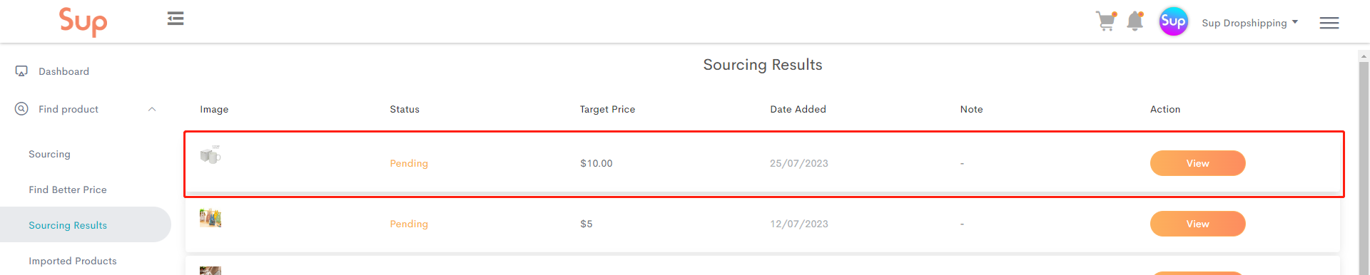 Verifique seus resultados de sourcing