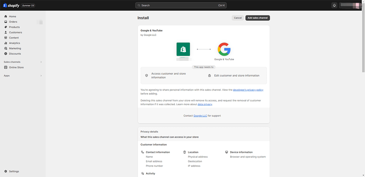 Connect Google & YouTube with your store