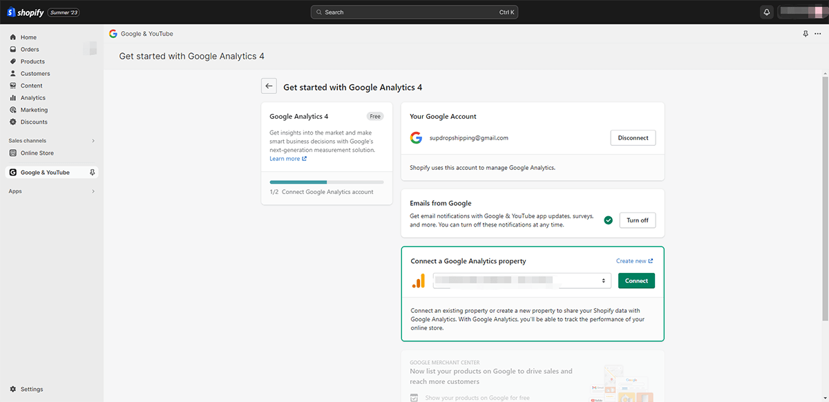 قم بتوصيل حساب Google Analytics