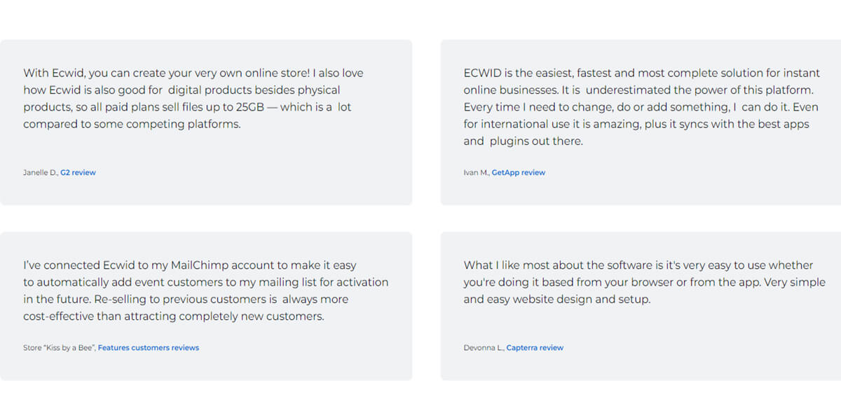 Ecwid reviews from their customers
