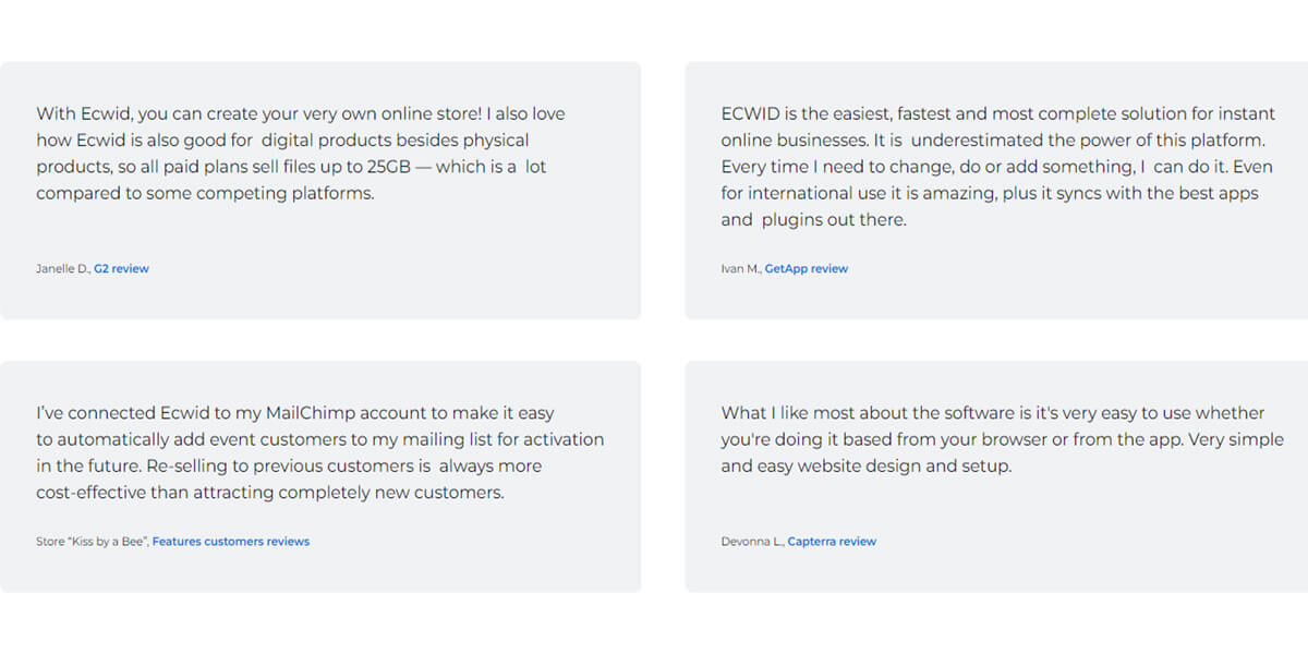 Ecwid の顧客からのレビュー