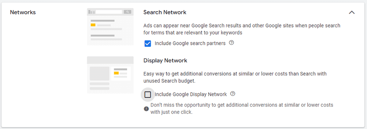 Choose a network  for your ads