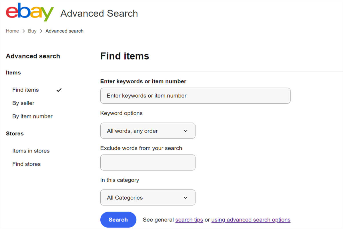 O que é a pesquisa avançada do eBay