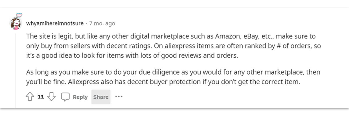 Uma cliente analisou a sua experiência de compra no Aliexpress no seu post no Reddit.