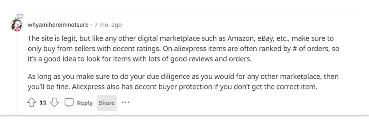 Una cliente ha recensito la sua esperienza di acquisto su Aliexpress nel suo post su Reddit.