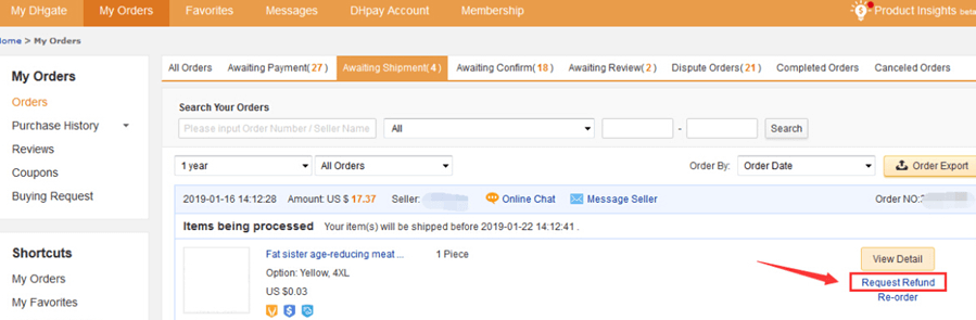 DHgate'de bir sipariş nasıl iptal edilir