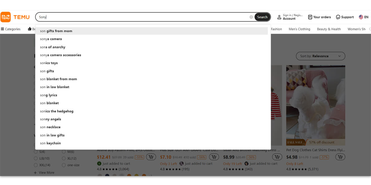 Suchen Sie auf Temu nach der Marke Sony