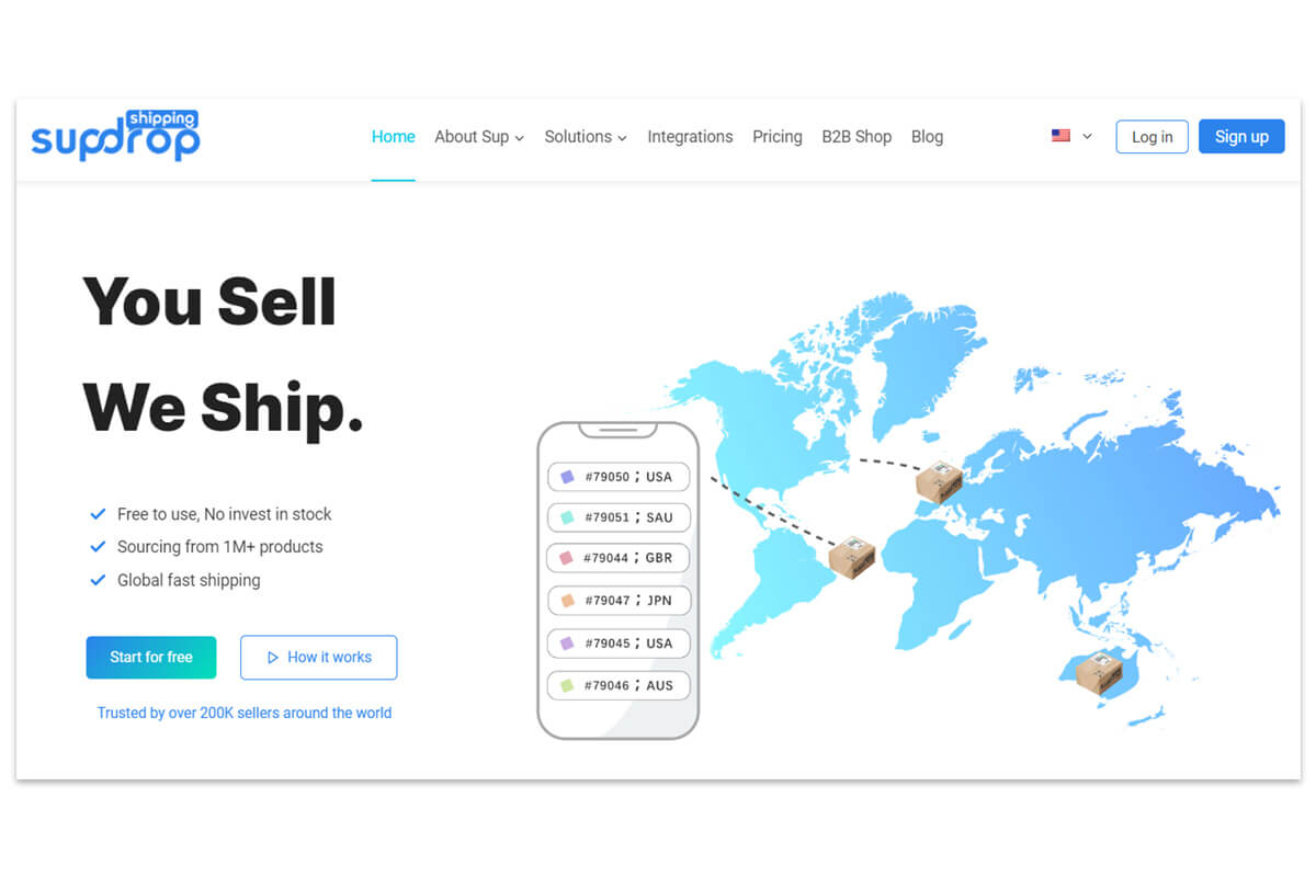 Página de inicio de Sup Dropshipping