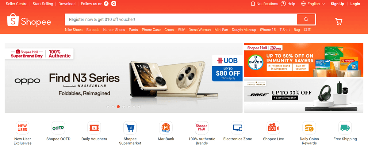 la home page di Shopee