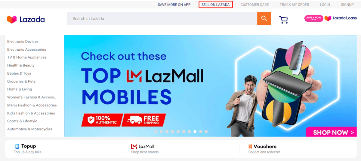 انقر فوق "البيع على LAZADA"