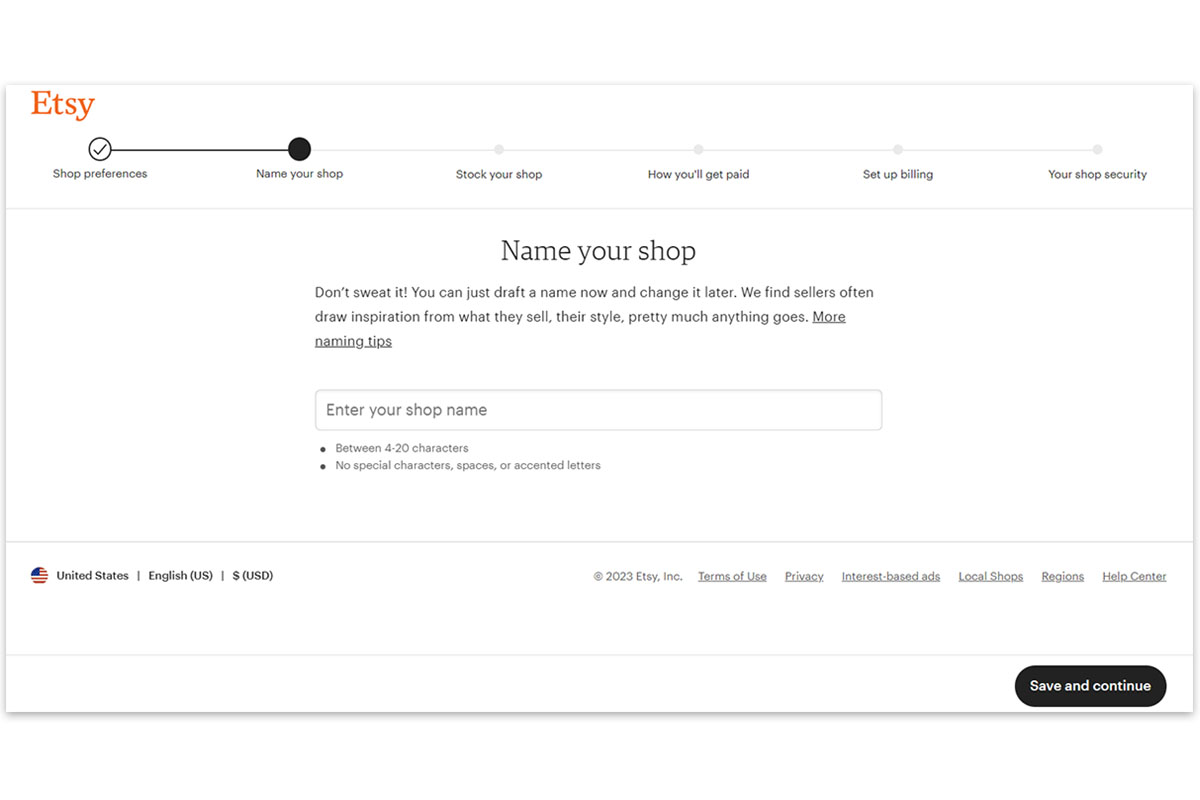 Dê um nome à sua loja Etsy
