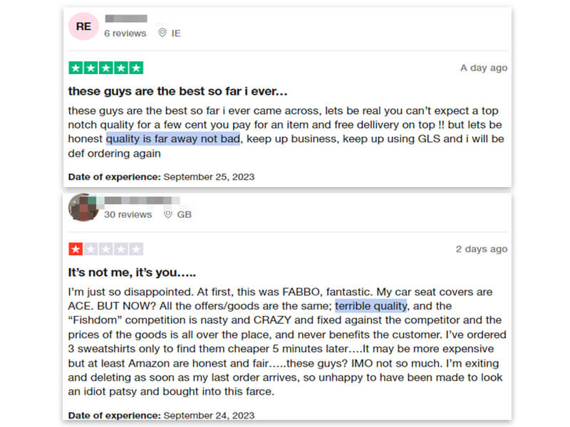 Some buyers' reviews for their shopping experience on Temu 