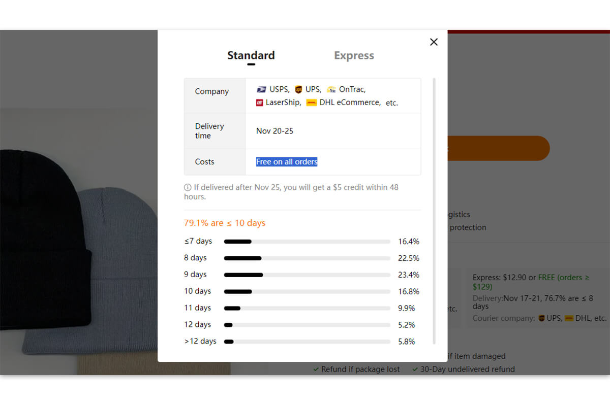 Temu offre la spedizione gratuita per tutti gli ordini con spedizione standard. 