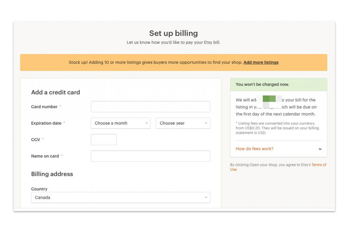 Set Up Billing on Etsy
