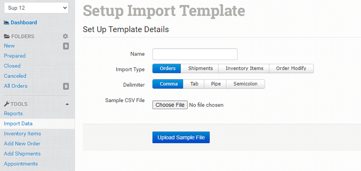 Importe pedidos configurando modelo de importação