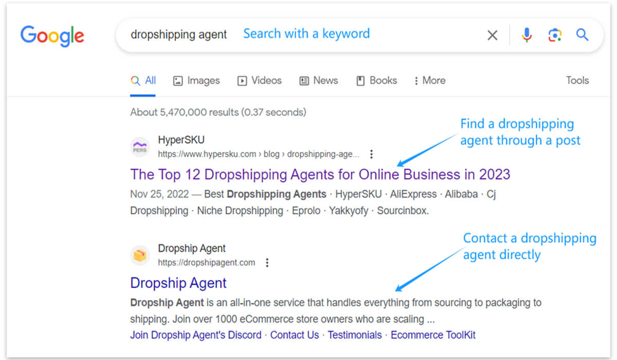 Search for an agent on your browser