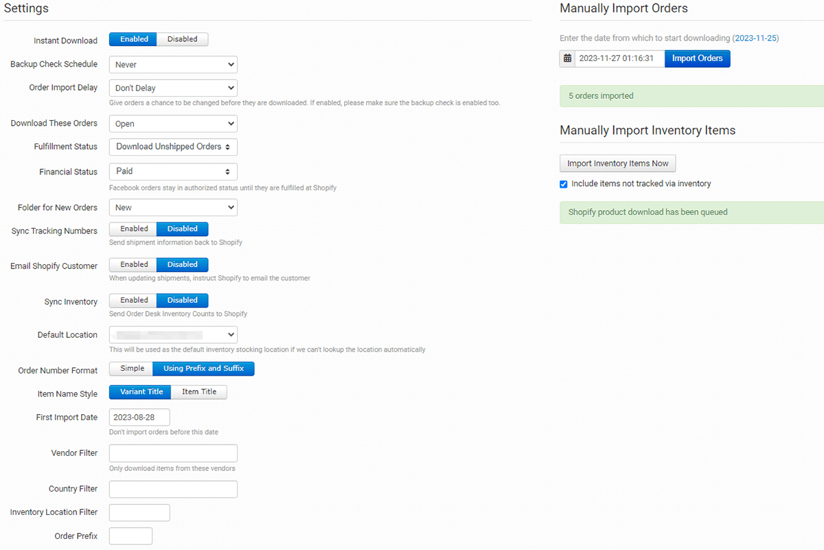 Defina as configurações do Shopify