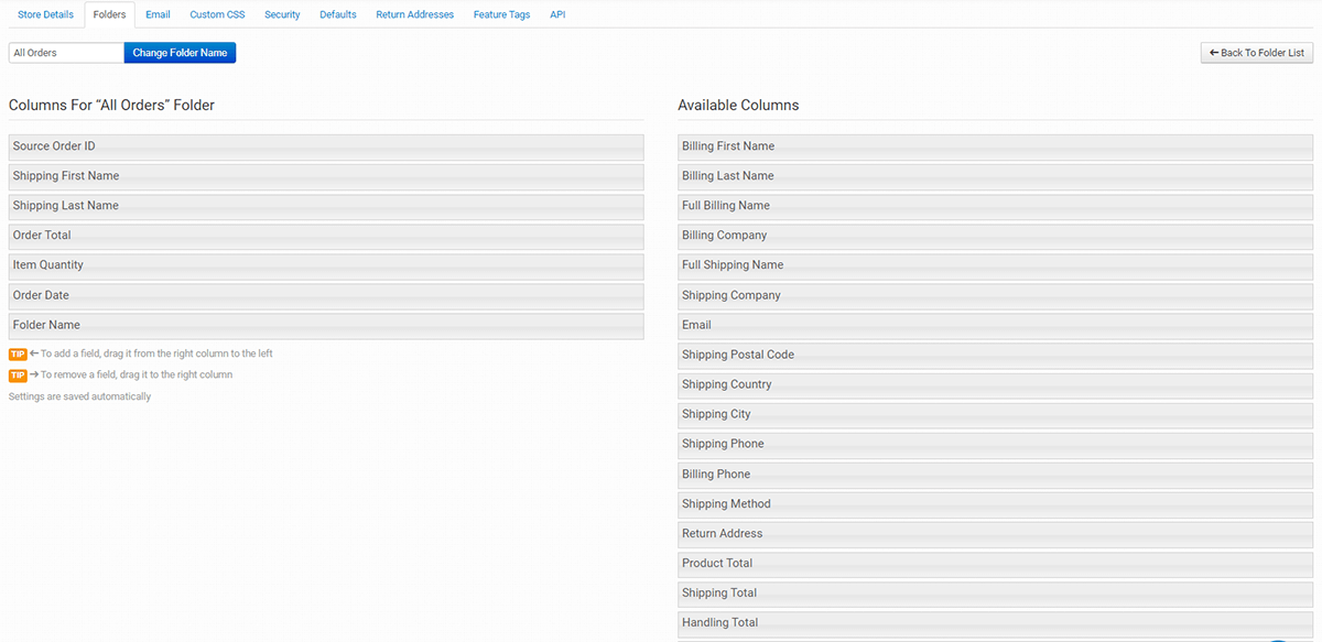 dostosuj każdy folder, dodając lub usuwając pole