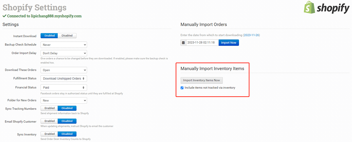 import inventory items after you finish Shopify setting