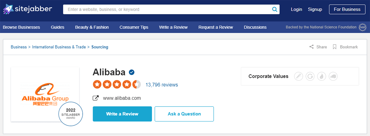 Alibaba reviews on Sitejabber