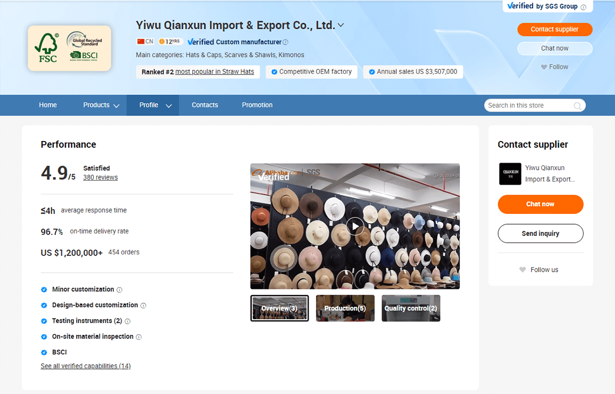 Check the company profile of the seller