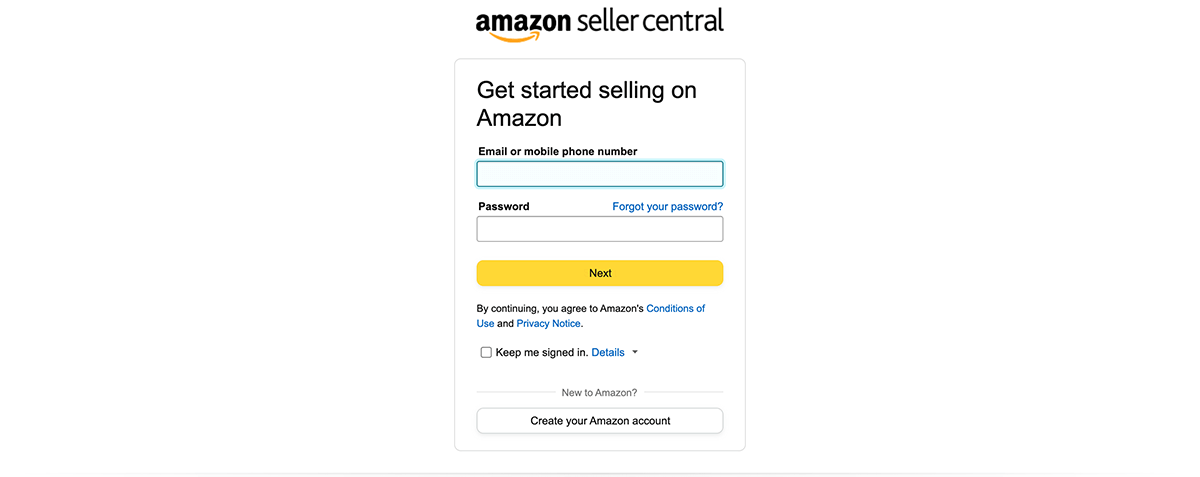 Create your Amazon seller account via email