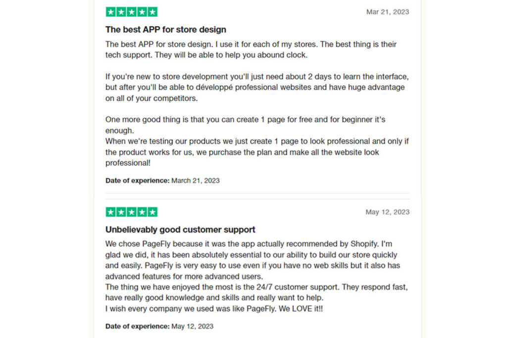 Customers' reviews for PageFly on Trustpilot