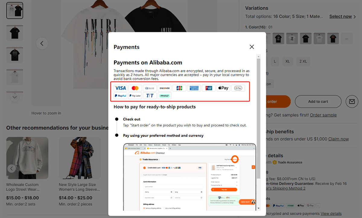 Some payment methods Alibaba supports