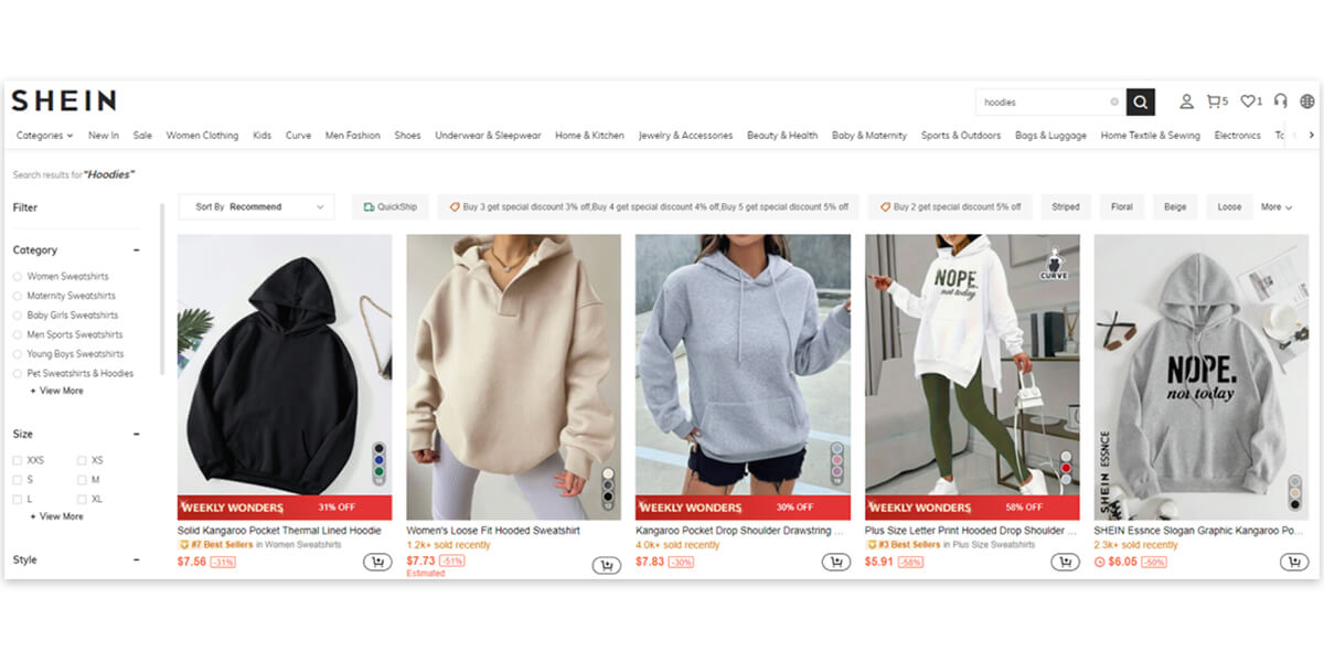 The price for most hoodies on Shein is less than $10