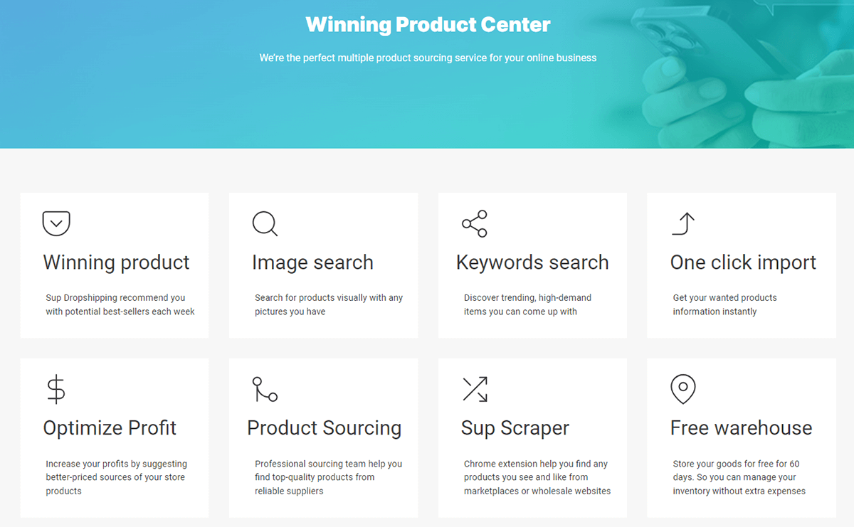 Sup Dropshipping’s Winning Product Center