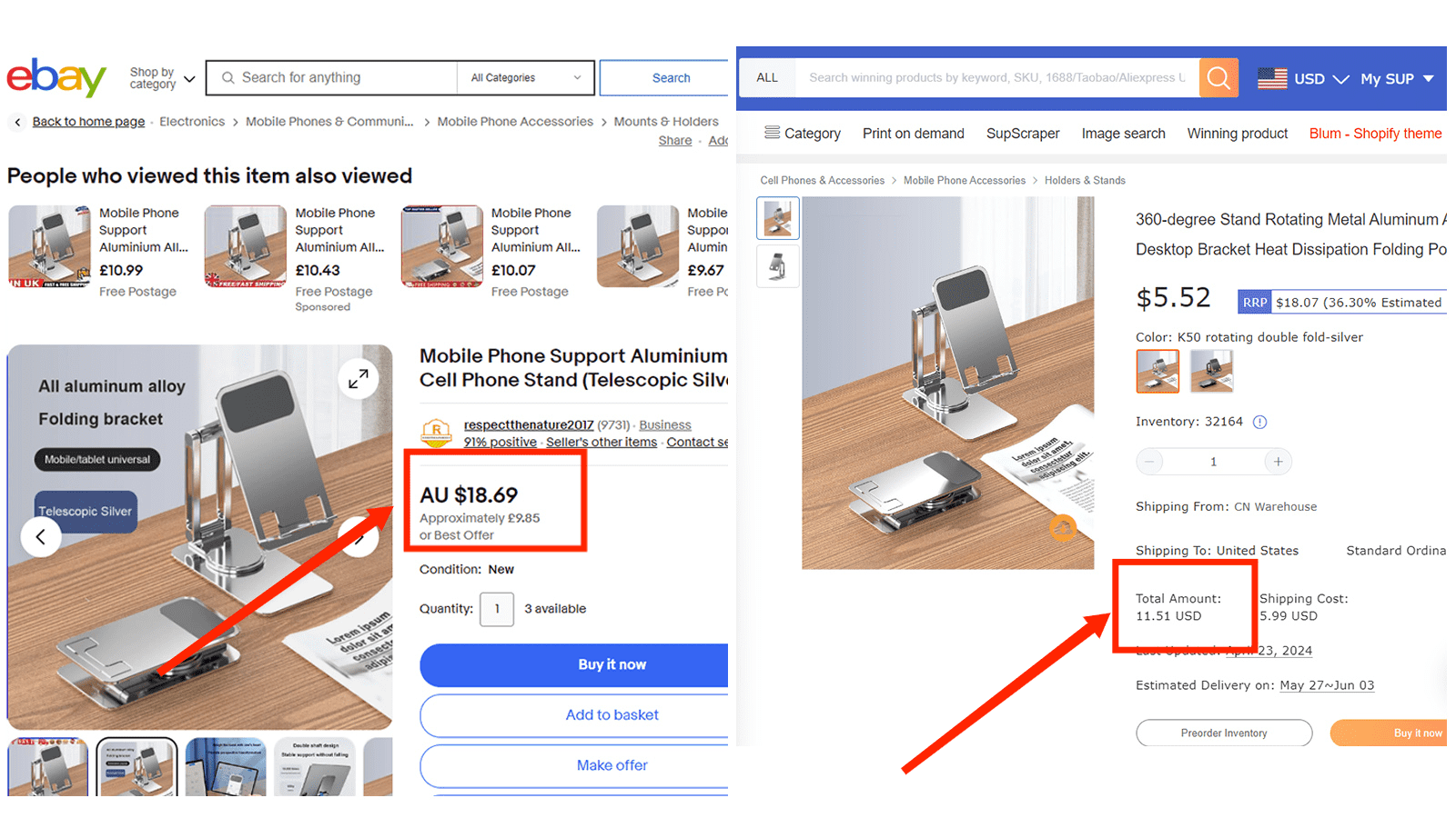 Price comparison of cell phone stand