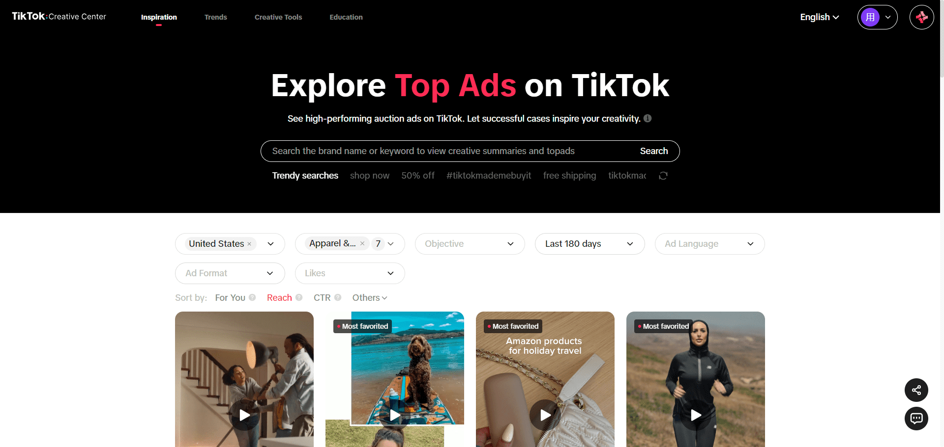 Explore Top Ads at TikTok creative center